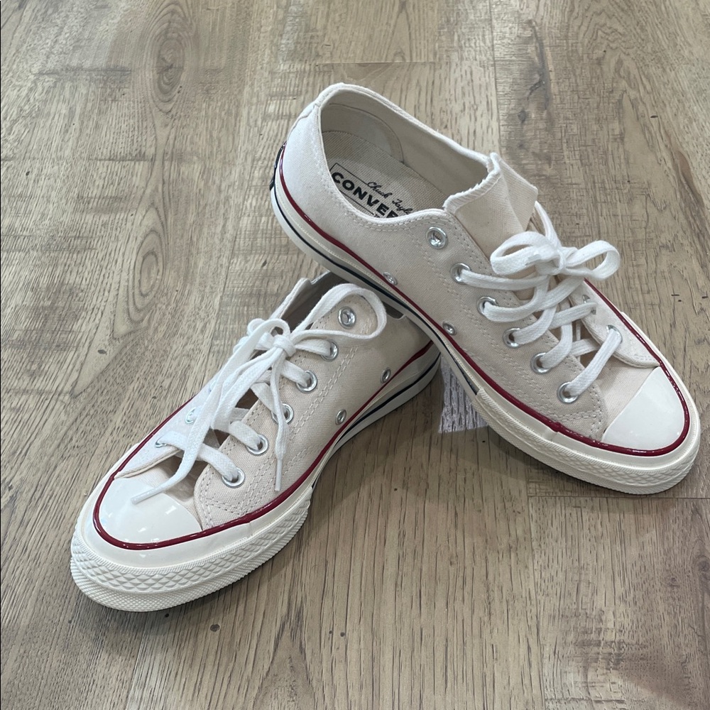 Converse Off-White Low-Top Sneakers with Red Trim | US women’s 8 | UK 6